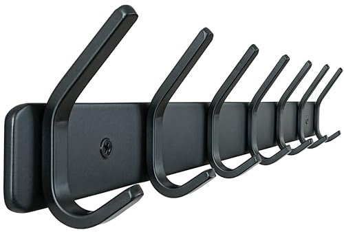 Honsky Garderobenleiste Schwarz mit 7 Doppelhaken-Hakenleiste für Wandmontage, Robuste Garderobe für Jacken, Mäntel, Schals & Hüte Wandgarderobe schwerbelastbar