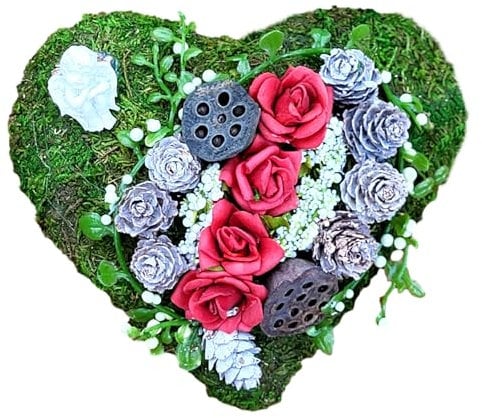 Der kleine Dekoladen Deko & Geschenke by Sabine Faust Lünen Grabherz klein Herz Grabschmuck Grabgesteck Totensonntag Urnengrab rote Rosen 15cm