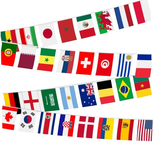 Lawnrden 100 Länder String Flag, Internationale Bunting -Banner, World Flag -Bannerdekoration, 95 -Fuß