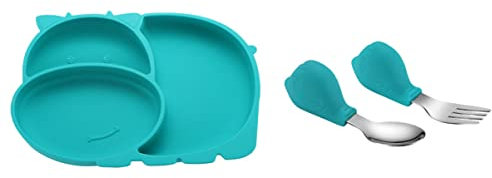 ERINGOGO Assiette Silicone Pour Fourchette Et Cuillère Set De Vaisselle Pour Apprentissage Des Repas Assiette Divisée Dérapante