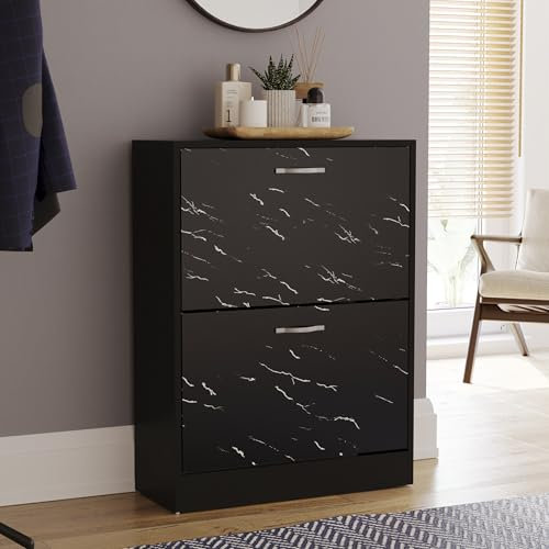 Vida Designs Schuhschrank mit 2 Schubladen, Schuhaufbewahrung, Organizer (schwarzer Marmor)