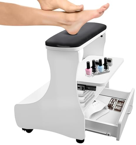 EBANKU Repose pieds de pédicure à roulettes, tabouret de manucure en cuir PU, chariot de spa portable pour salon de beauté, repose pieds mobile à glissement facile (noir blanc)