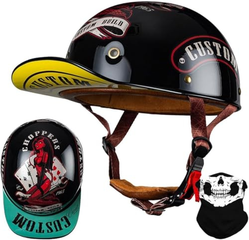 Wttagkl Vintage Motorradhelm ECE-geprüft | Retro Halbschalenhelm mit Schnellverschluss | Leicht & Belüftet für Scooter, Cruiser, Chopper (Damen/Herren),B-L(57~58cm)
