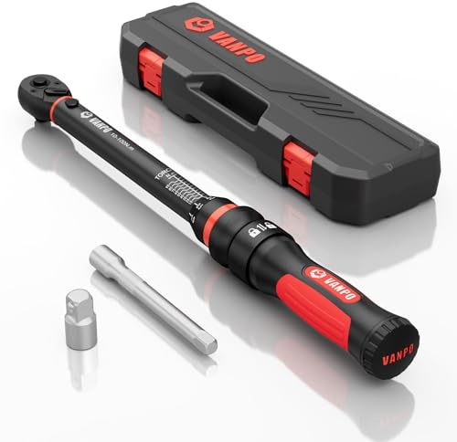 VANPO Clé Dynamométrique 3/8'', 10-100NM pour Vélo et Moto,Précision ±3% | Cle Dynamométrique Set avec Adaptateur 3/8-1/2, Barre d'extension 125 mm pour Remplacement de Bougie D'allumage de Auto