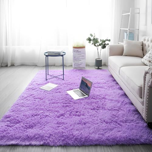 Hixingo Faux Lammfell Schaffell Teppich Kunstfell Dekofell, Teppich Flauschig Langflor Weich Soft Luxus Shaggy Waschbarer Wohnzimmer Deko Fell Carpet für Sofa Schlafzimmer (Violett,180x200cm)