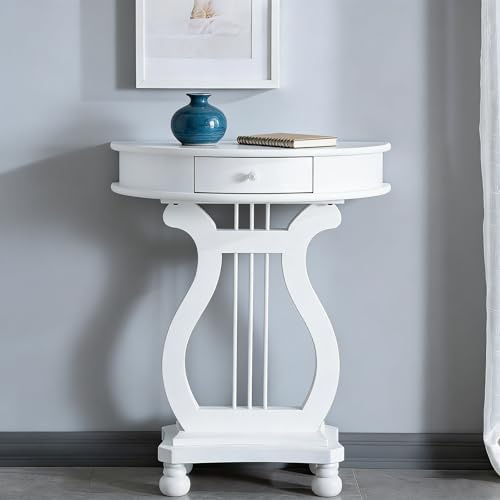 HJYXXSR Mesa De Entrada En Forma De Media Luna, Mesa Consola De Madera Maciza con Cajones, Diseño En Forma De Cuerda, Adecuada para Sala De Estar, Dormitorio, Pasillo White