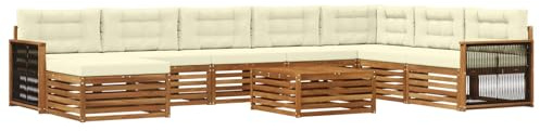 vidaXL Outdoor-Sofagarnitur 9 pcs Natur und Creme Massivholz Akazie, Gartenmöbel, modernes Outdoor-Sofa-Set, Akazienholz, modulares Sofa, ideal für Pool und Terrasse