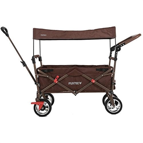 FUXTEC Bollerwagen faltbar FX-CT700 Braun mit Dach - Transportwagen klappbar | inkl. komfortablem Schiebegriff | Feststellbremse | Vollprofilreifen | Handwagen/Leiterwagen – Das Original