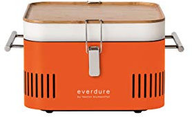 Everdure Cube Portable Charcoal Grill, Tabletop BBQ, Perfect Tailgate, Beach, Patio, or Camping Grill, Lightweight & Compact Small Grill with Preparation Board & Food Storage Tray, Orange