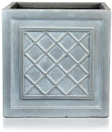 IDEALIST 22cm Small Square Planter | Lattice Grey Reinforced Stone Heritage Style Lazio Garden Planter with Drainage Holes L22 W22 H22 cm, 6 litres
