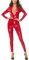 DULEE Damen Wetlook Faux Leder Zipper Ganzanzug Kostüm Nachtclub Clubwear Tanzen Bodysuit Jumpsuit Dessous,Red M