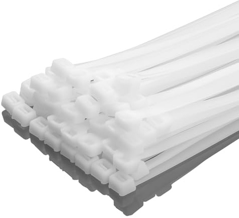 XINGO 100 Stück Kabelbinder strapazierfähig, Premium-Nylon-Kunststoff-Drahtbinder mit 50kg Zugfestigkeit, selbstsichernde Nylon-Kabelbinder für drinnen und draußen (300mm x 7.6mm, Weiß)