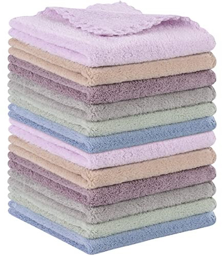 Sunland Microfiber Face Cloth Reusable Makeup Remover Facial Cleansing Towel Ultra Soft Face Washcloth 11 x 11 inch (Grey+dpurple+Dblue+Green+Purple+Brown, 12pack)