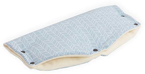 KraftKids Kinderwagenmuff in weiße Feder Muster auf Blau, Kinderwagen Handschuhe Breite 48 cm Tiefe 23 cm, Buggy Handwärmer mit Liebe handgefertigt in der EU