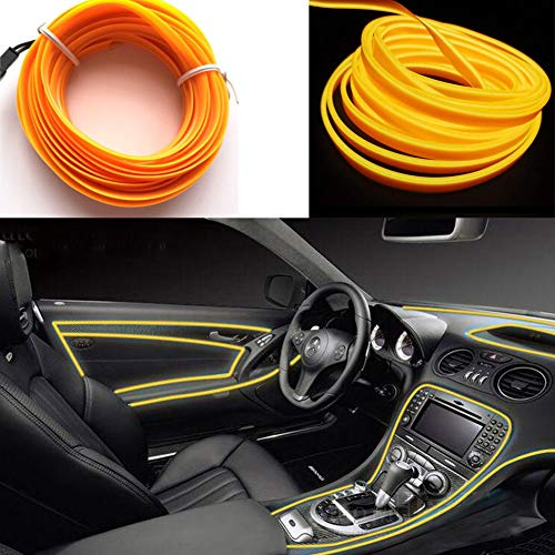 Kmruazre El Drahtseil Lichter 12V Neon Atmosphäre Glowing Strobing Elektrolumineszenzlicht Glowing Neon Lichter Für Autosicherheit Fahren (5mt/16ft,Gelb)