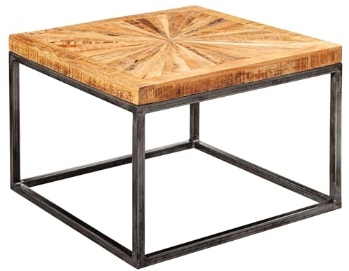 Wohnling Couchtisch Mango Massivholz 55x41x55 cm Tisch mit Metallgestell, Wohnzimmertisch Quadratisch im Industrial Design, Massiver Sofatisch Modern