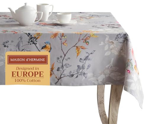 Maison d' Hermine Equinoxe(Grey) 100% Baumwolle Tischdecke für Küche | Abendessen | Tischplatte | Dekoration Parteien | Hochzeiten | Thanksgiving/Weihnachten (Rechteck, 140cm x 180cm)