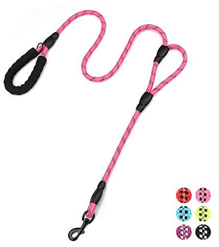 Strong Rope Dog lead 6ft Long with Two Padded Handles,Heavy Duty,Reflective Double Handle Training Dog Lead for Large Dogs or Medium Dogs,Dual Handles Leash(Pink)