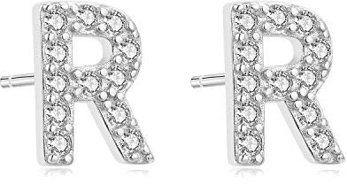 Aroncent Ohrringe Buchstabe 925 Sterling Silber Buchstaben Ohrstecker Initiale Ohrschmuck mit Zirkonia R
