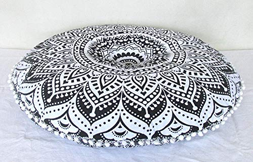 CRAFT KALA Federa per cuscino da pavimento con mandala, rotonda, 81,3 cm, decorativa, stile hippie, bohémien, in cotone, per soggiorno, yoga, casa, camera (grigio sfumato)
