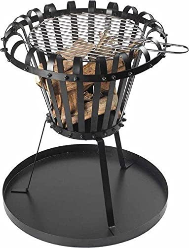 MaxxGarden Feuerkorb- Holzkohlegrill- inklusive Grill und Auffangschale- Rund- Ttimmungsvoller Kamin- 54x55x54 cm- Schwarz