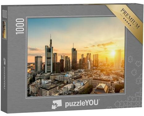 puzzleYOU: Puzzle 1000 Teile „Skyline von Frankfurt am Main bei Sonnenuntergang“ – aus der Puzzle-Kollektion Skylines, Wolkenkratzer, Deutsche Städte, Skyline Frankfurt