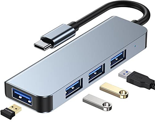 Hub USB C a 4 Puertos USB 3.0 Data Hub de Aluminio para MacBook Pro/Air, XPS, iPad Pro, Chromebook, Lector Flash, Disco Duro móvil y Plus Encore