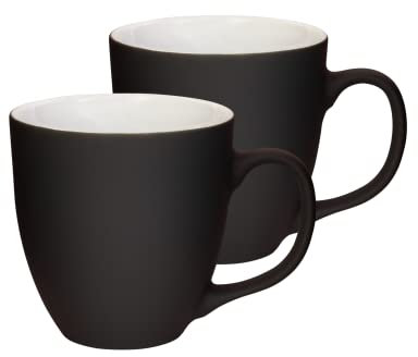 Mahlwerck Jumbotasse, Große Porzellan-Kaffeetasse mit Henkel, matte Oberfläche, Diamond Black, schwarz, 2er Set, 400ml