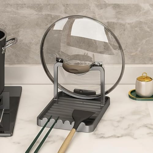 STARRY G Cooking Spoon Rest with Lid Holder, Kitchen Utensil Rest with Drip Pad, Heat-Resistant Pot Lid Stand Holder, Countertop Organiser Rack for Ladles, Tongs, Spatula, Simple Flatware Rack - G