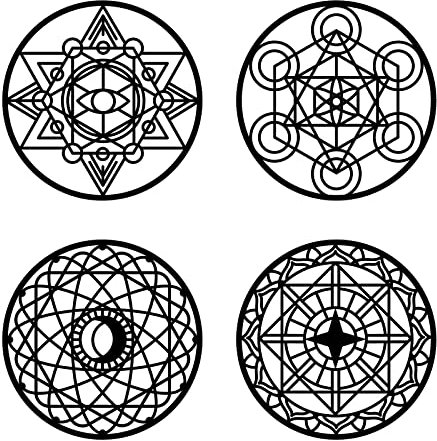 nbeads 4 Stück Heilige Geometrie Wanddeko, 28.9 cm schwarzes Holz Kristall Gitterbrett Hohle Wandkunst Spirituelle Geschenke Zuhause Zen Wanddekoration Zum Aufhängen Yoga Meditation