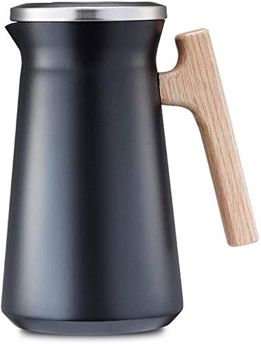 Pichet Isotherme Carafe à café Pichet Thermo en Acier Inoxydable Pichet Thermique Double Paroi 1L, Pichet Isolé sous Vide Thermo Pichet Thermo Cafetière avec Manche en Bois, 12-24 Heures De Rétention