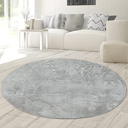 Teppich-Traum Kurzflorteppich Wohn- & Essbereich | waschbar & pflegeleicht | hellgrau, 117 cm rund