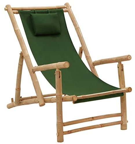 Chusui Liegestuhl, Gartenliege, Sonnenliege, Relaxliege, Deckchair, Terrassenstühle, Beach Chair, Saunaliege, Bambus und Canvas Grün