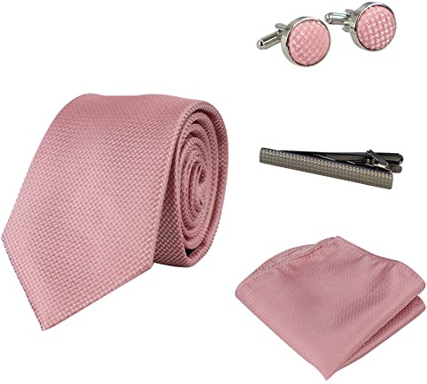 TruClothing Diamond Neck Tie Gift Set Pocket Square Cuff Links Pin Tie For Shirt Satin - Pink 309 One Size