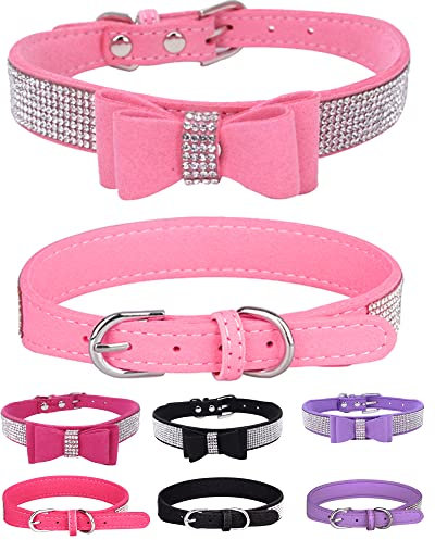Bling Hundehalsband für kleine, mittelgroße und große Hunde, Krone Strass Hundehalsbänder für Mädchen und Jungen, Diamant-Welpenhalsbänder, SOFE Katzenhalsband (M (33 cm-39 cm), Rosa3)