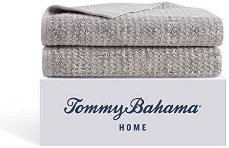 Tommy Bahama - Badetuch-Set, sehr saugfähige Baumwolle, Badezimmer-Dekor, fusselarm und lichtbeständig, Öko-Tex Zertifiziert (Northern Pacific Grey, 2 Stück)