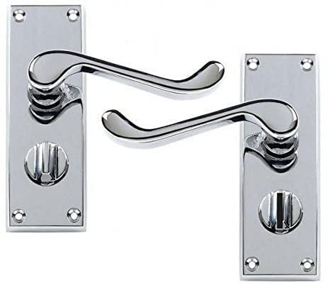 Golden Grace Victorian Scroll Privacy Premium Door Handles in Polished Chrome Finish, Classic Interior Doors Hardware - 120mm x 40mm