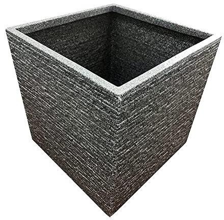 Pluto Packaging 38cm Square Grey Brick Slate Effect Plant Pots | Plastic Flower Outdoor Garden Planter