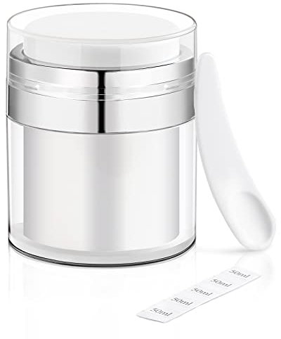YOCASII 1.7oz Airless Pump Jar, Refillable Cream Vacuum Bottle Dispenser, Moisturizer Container With Spatula for Lotions and Creams