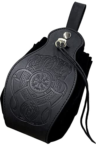 Schwarze Gürteltasche,Medeival Kunstleder Würfel Tasche,Renaissance Gürteltasche,Vintage Coin Purse,LARP Portable Drawstring Bag (Drache)