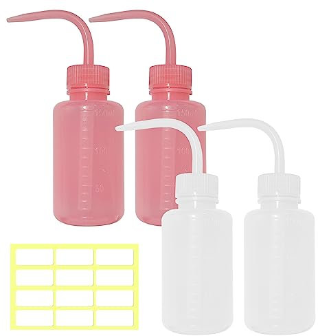 TAFACE Lot de 4 bouteilles compressibles de 150 ml, 1 autocollant d'étiquette, bouteilles compressibles en plastique avec ouverture étroite et bec incurvé, arrosoir anti-fuite pour l'arrosage des