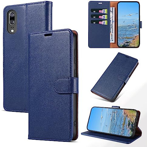 KKEIKO Coque pour Huawei P20, Antichoc Magnetique Étui à Rabat avec Porte Cartes, Portefeuille Housse en Cuir PU pour Huawei P20, Bleu