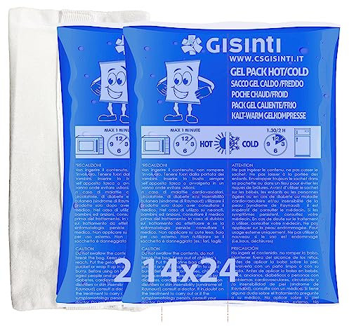 Gisinti Kit Gel Glace Réutilisable Chaud Froid Fabriqué en Italie - Enveloppe Congélateur et Micro-ondes + Sac en Tissu (2 Pièces Maxi)