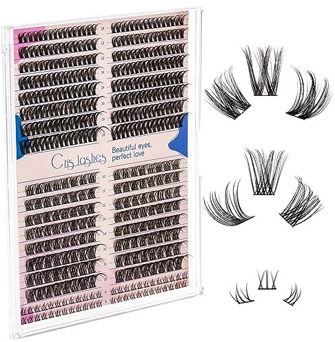 Crislashes Wimpern Einzeln, 304pcs Wimpern Extensions, Cluster Lashes und 6mm Bottom Lashes, Mix10-18mm D Curl Einzelne Wimpern, Wispy Dünnes Band DIY Zu Hause (MIX02)