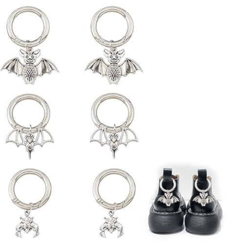 SUPERFINDINGS 6 Stück Legierungs Fledermaus Schuhanhänger Mit Federtor Ringen Tibetische Fledermaus Anhänger Antikes Silber Schuh Hängedekoration Anhänger Für Schuhe Taschen Ring 55mm