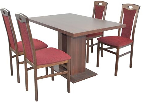 moebel direkt online Essgruppe 5-teilig Madrid mit Säulentisch nussbaum/Bordeaux