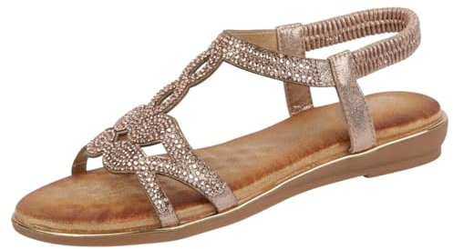 Yinka Shoes Santorini Sandales plates à bride arrière en T avec strass pour femme, rose gold, 37 EU