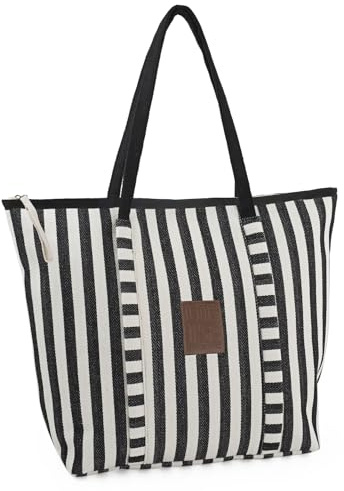 Lois - Badetasche xxl familie. Strandtasche Damen, Einkaufstasche, Badetasche - Strandtasche mit Reißverschluss Dass für Jede Umgebung Kreativ Gestaltet ist, Schwarz