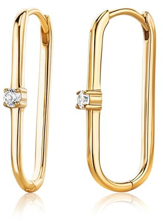 MIORE Damen Creolen| 925 Sterling Silber| quadratische Edelstein-Ohrringe mit brillanten Zirkonia Steinen 0.25 Ct| hautfreundliche vergoldete Silber Ohrringe 24,5x2,5 mm| Schmuck vom Juwelier