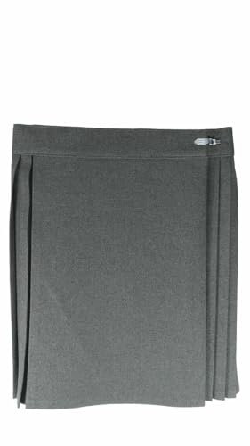 Voice7 School Uniform Girls Gym Skirts, Netball Tennis PE Games Kilt Knife Pleated Wraparound Drop Waist Summer Sports Wear Dress (UK, Waist, 22, Grey)